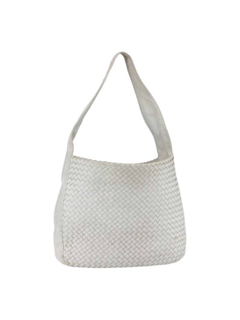 Authentic BOTTEGA VENETA INTRECCIATO Shoulder Bag Leather White Silver